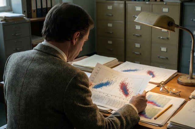 A researcher studying printed personality trait scatter plots