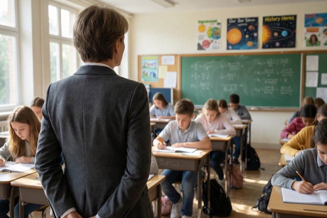 A researcher observing students in a classroom