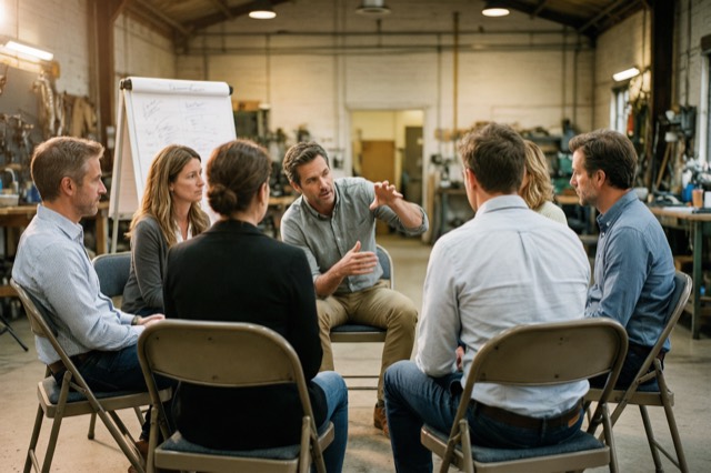 A workshop circle in a group dynamics exercise